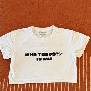 Natalie Jane Tour White Graphic Crop Tee with Bold Black Text